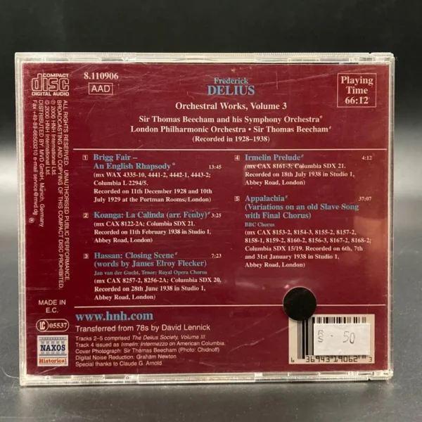 Delius - Orchestral Works, Volume 3 - Sonic Discos